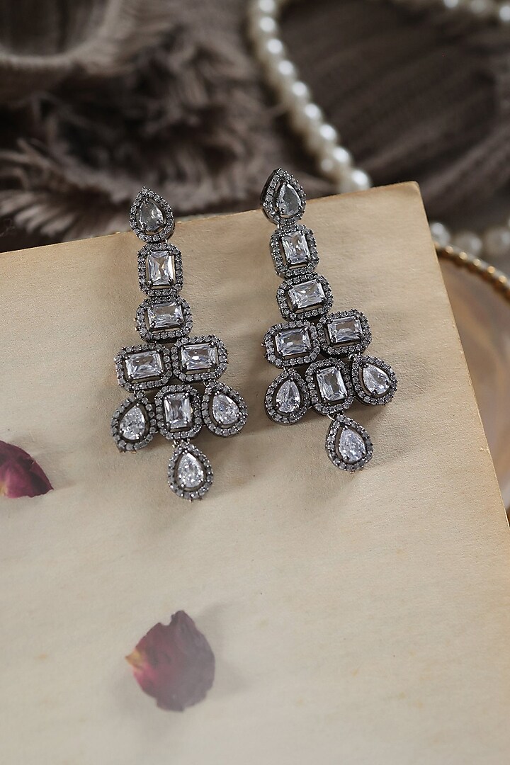 Black Rhodium Finish Cubic Zirconia Dangler Earrings by Do Taara at Pernia's Pop Up Shop