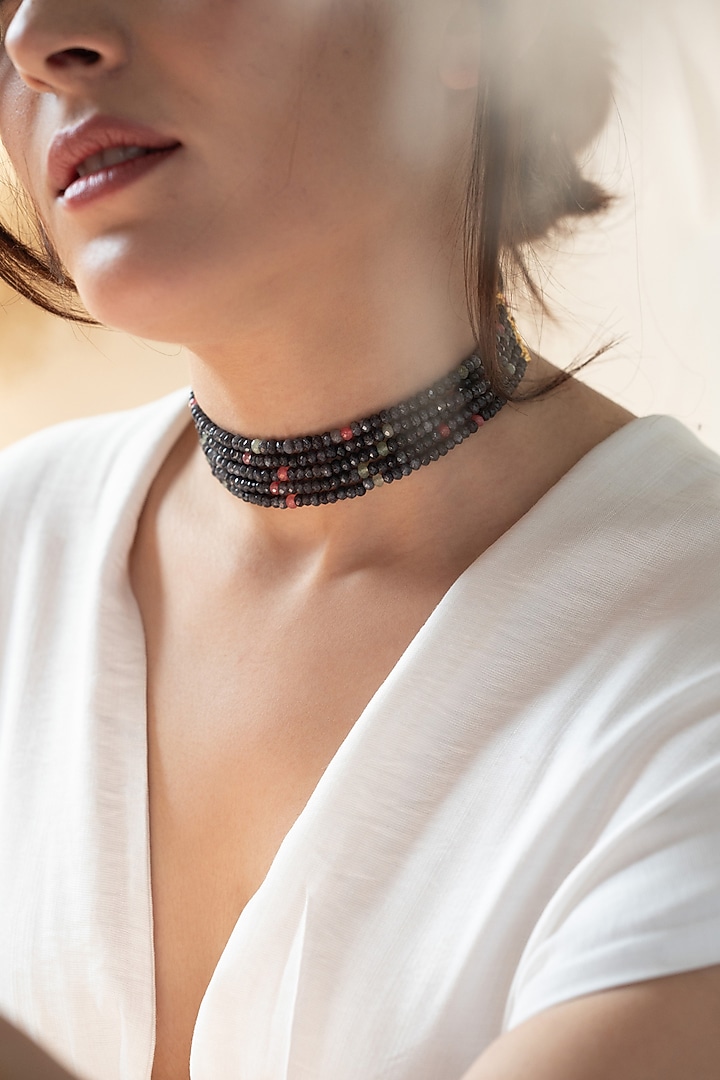 Gold Plated Grey Onyx Choker Necklace by Do Taara at Pernia's Pop Up Shop