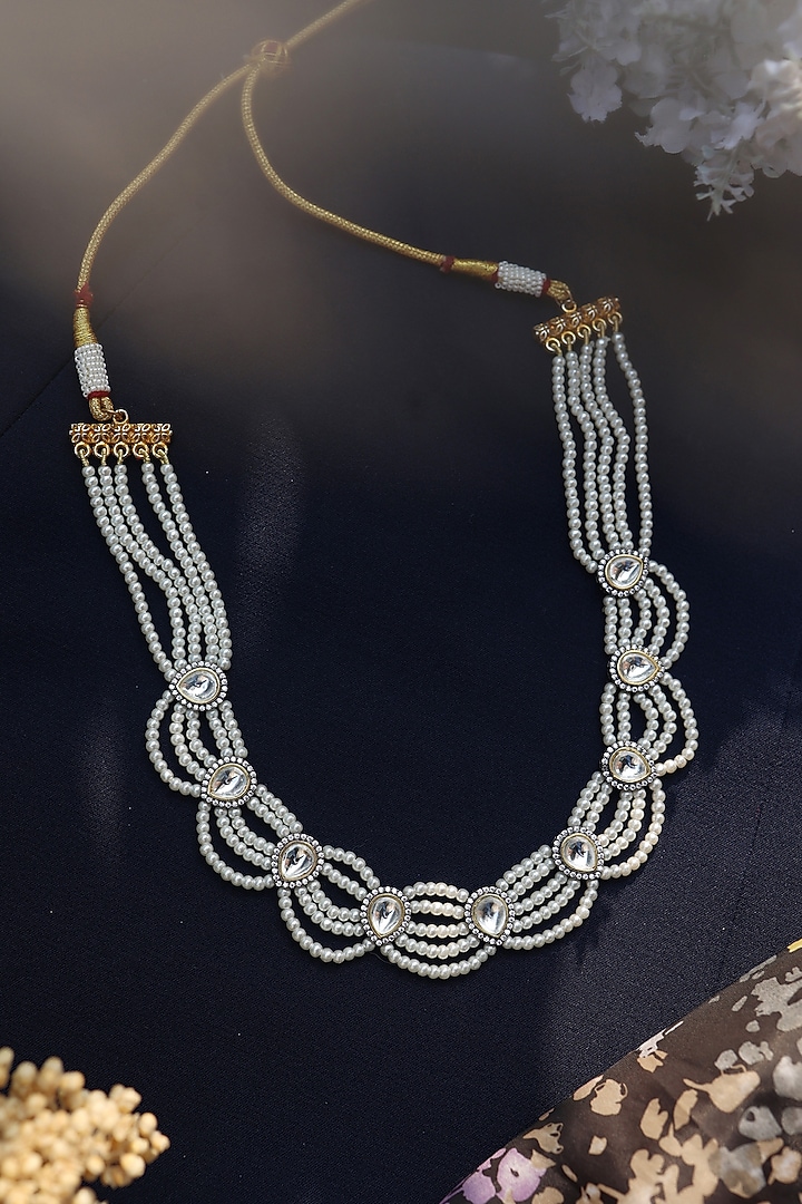 White Rhodium Finish Pearl & Cubic Zirconia Necklace by Do Taara at Pernia's Pop Up Shop