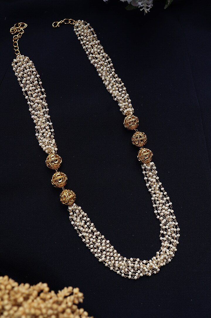 Gold Plated Pearl & Golden Ball Necklace by Do Taara at Pernia's Pop Up Shop