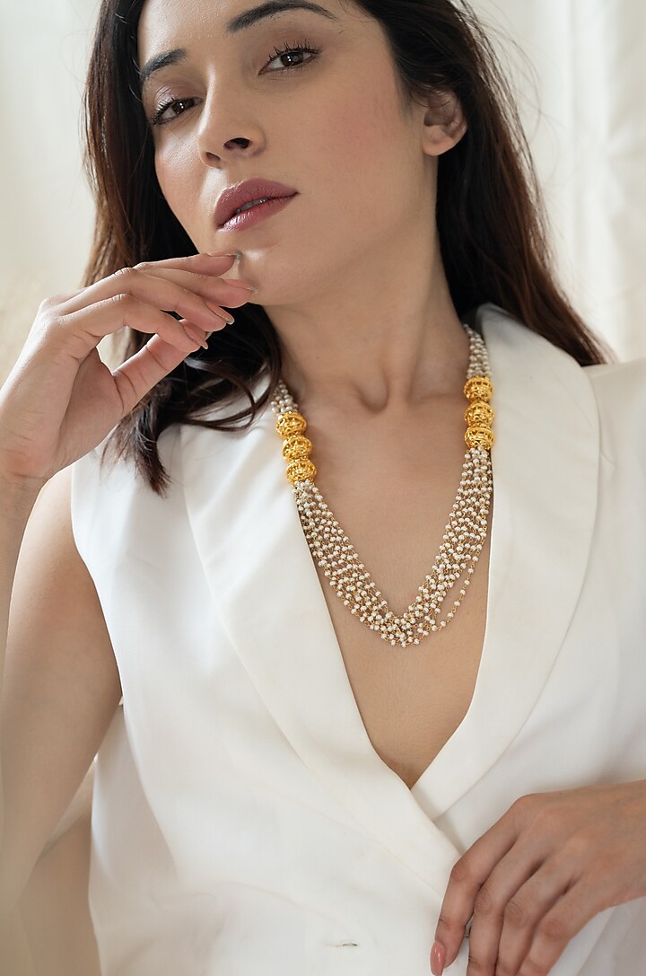 Gold Plated Pearl & Golden Ball Necklace by Do Taara at Pernia's Pop Up Shop