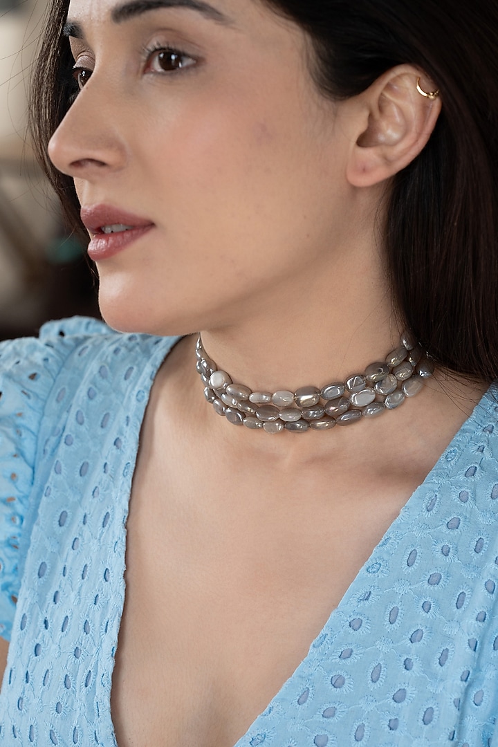 Gold Plated Grey Moon Stone Choker Necklace by Do Taara at Pernia's Pop Up Shop