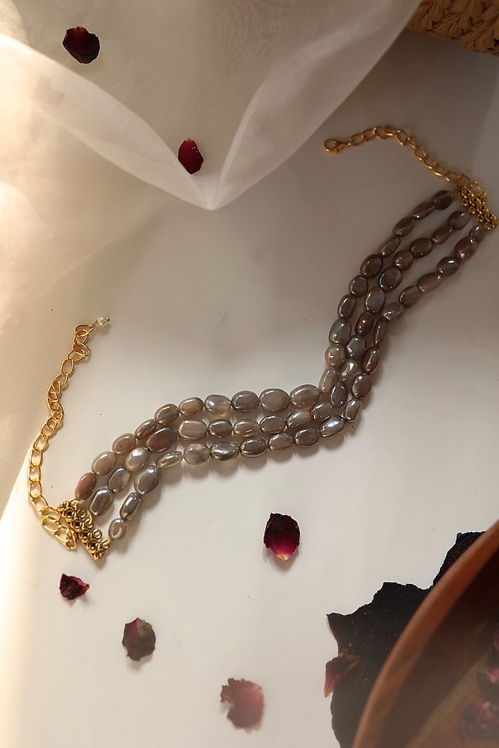 Gold Plated Grey Moon Stone Choker Necklace by Do Taara at Pernia's Pop Up Shop