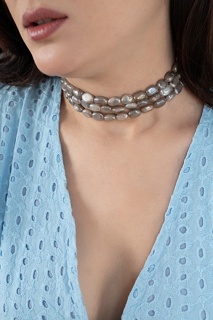 Gold Plated Grey Moon Stone Choker Necklace by Do Taara at Pernia's Pop Up Shop