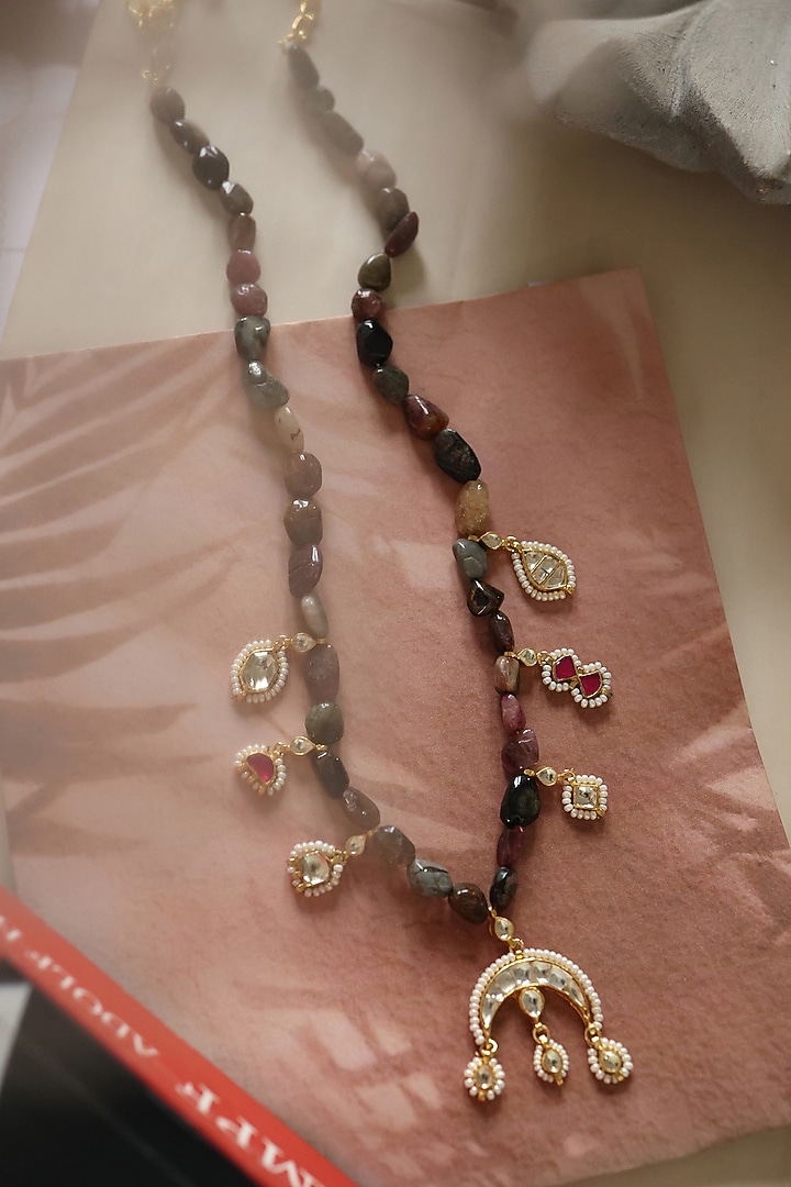 Gold Plated Pearl & Tourmaline Stone Necklace by Do Taara at Pernia's Pop Up Shop