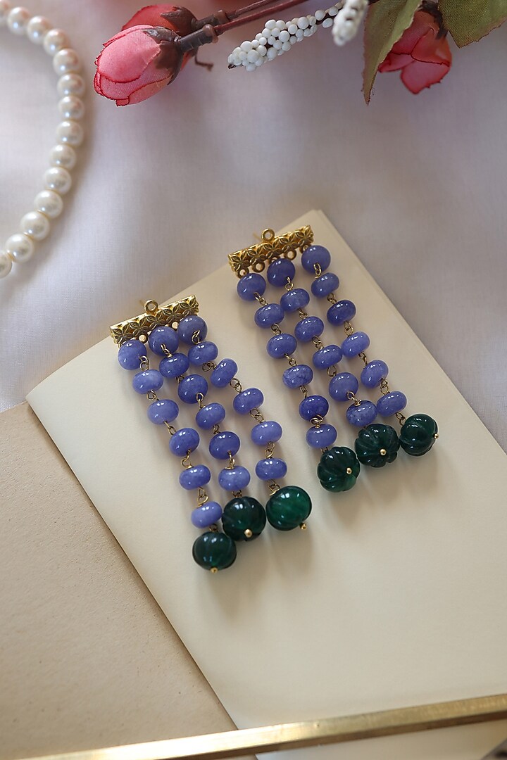 Gold Plated Purple & Green Natural Stone Dangler Earrings by Do Taara at Pernia's Pop Up Shop