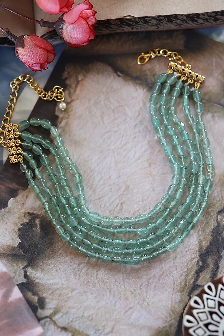 Gold Plated Mint Green Fluorite Stone Choker Necklace by Do Taara at Pernia's Pop Up Shop