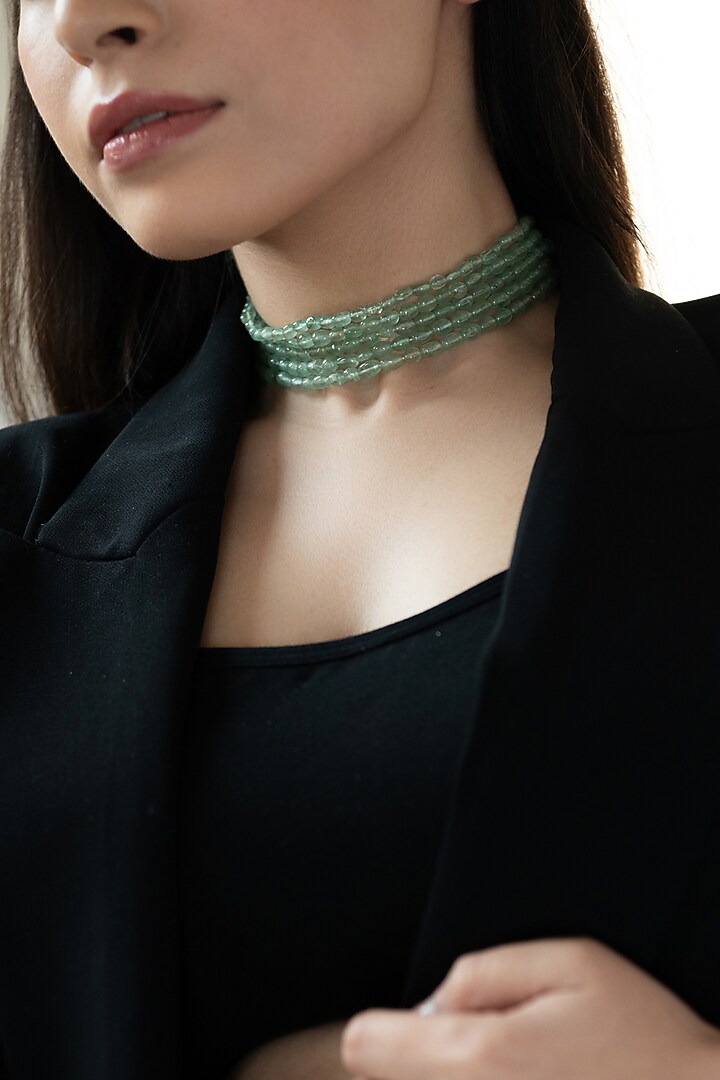 Gold Plated Mint Green Fluorite Stone Choker Necklace by Do Taara at Pernia's Pop Up Shop
