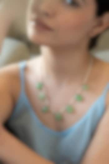 Gold Plated Mint Green Fluorite Stone & Shell Pearl Necklace by Do Taara at Pernia's Pop Up Shop