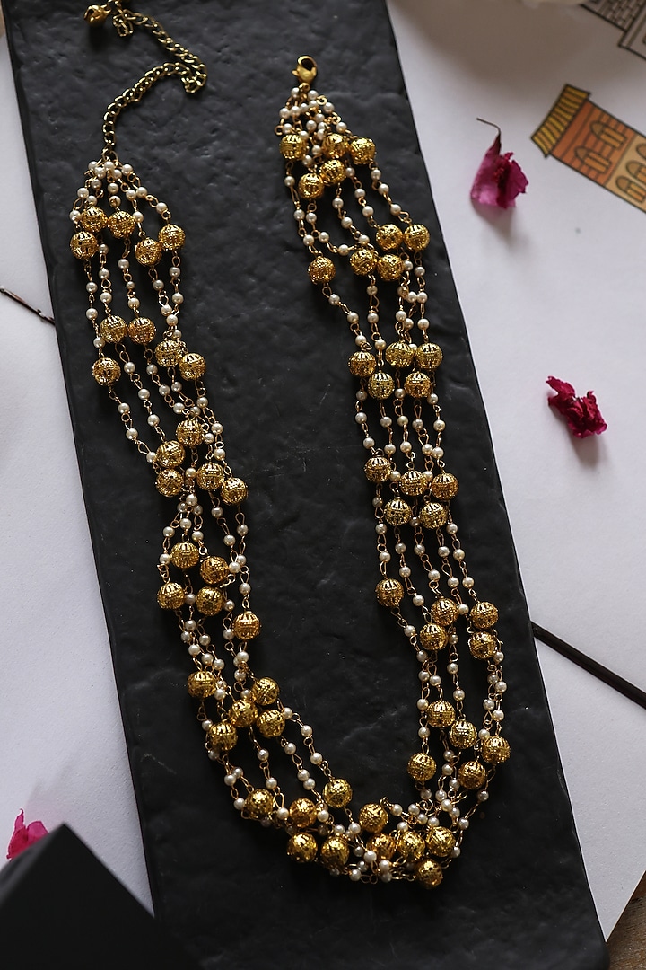 Gold Plated Shell Pearl Layered Necklace by Do Taara at Pernia's Pop Up Shop