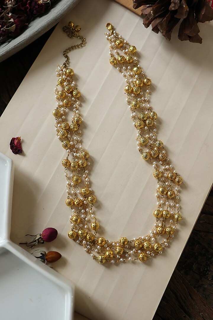 Gold Plated Shell Pearl Layered Necklace by Do Taara at Pernia's Pop Up Shop