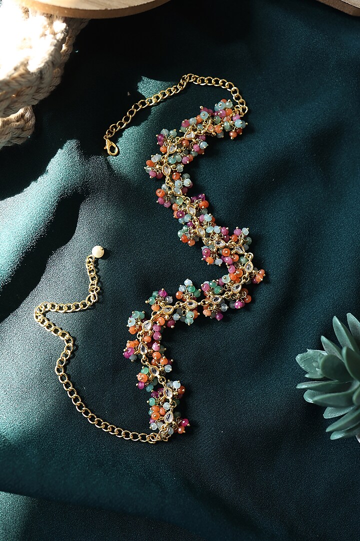 Gold Plated Multi-Colored Onyx & Kundan Headband by Do Taara at Pernia's Pop Up Shop