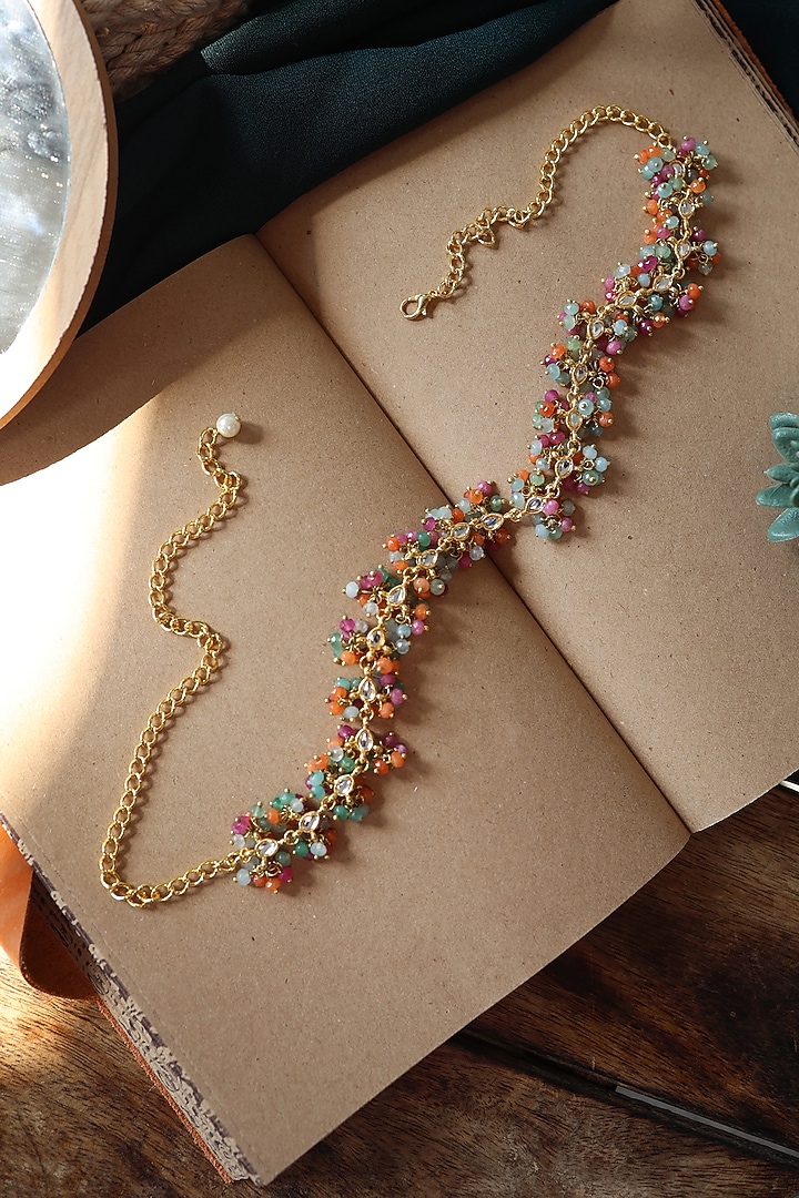 Gold Plated Multi-Colored Onyx & Kundan Headband by Do Taara at Pernia's Pop Up Shop