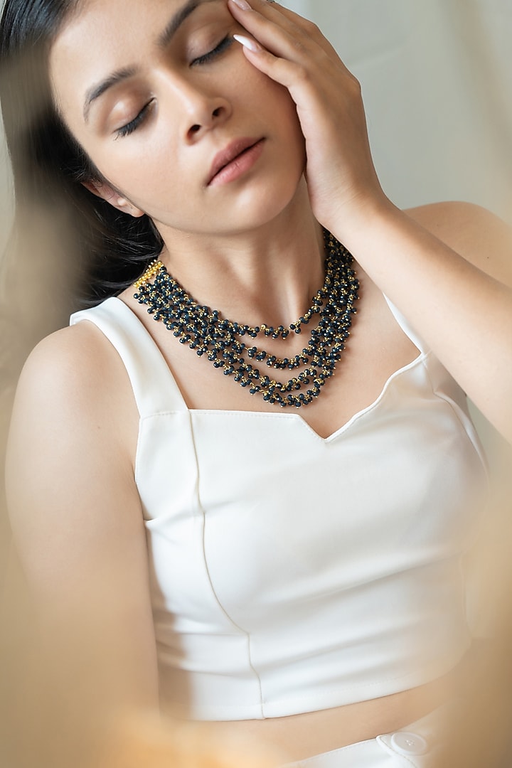 Gold Plated Blue Onyx Layered Necklace by Do Taara at Pernia's Pop Up Shop