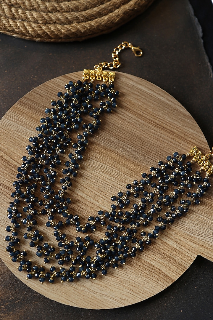 Gold Plated Blue Onyx Layered Necklace by Do Taara at Pernia's Pop Up Shop