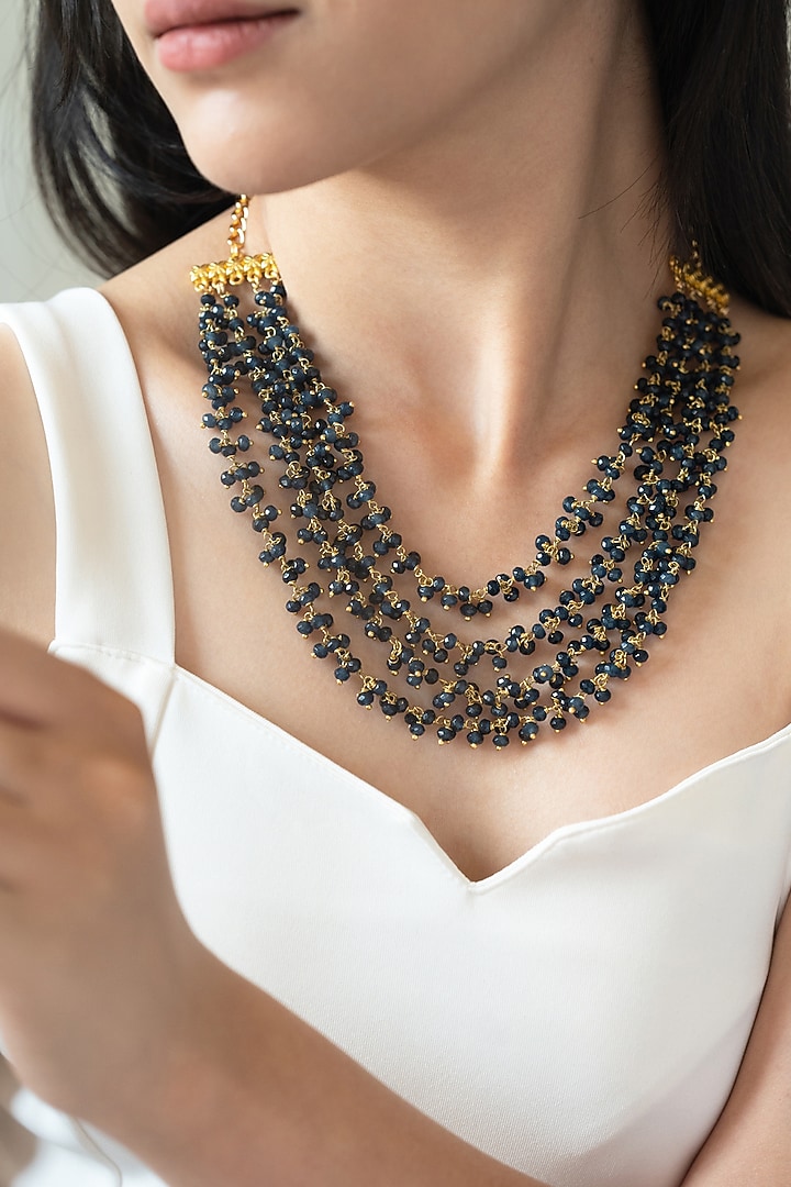 Gold Plated Blue Onyx Layered Necklace by Do Taara at Pernia's Pop Up Shop