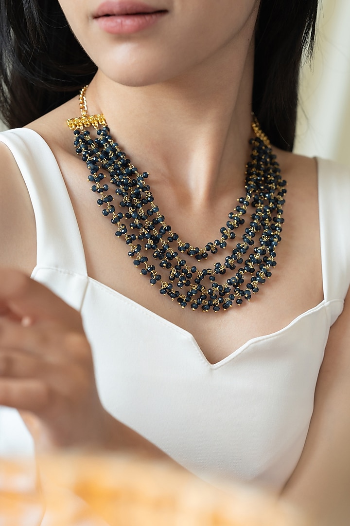 Gold Plated Blue Onyx Layered Necklace by Do Taara at Pernia's Pop Up Shop