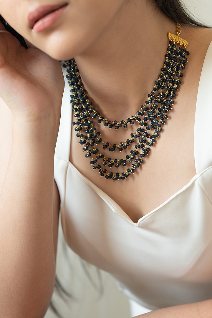 Gold Plated Blue Onyx Layered Necklace by Do Taara at Pernia's Pop Up Shop