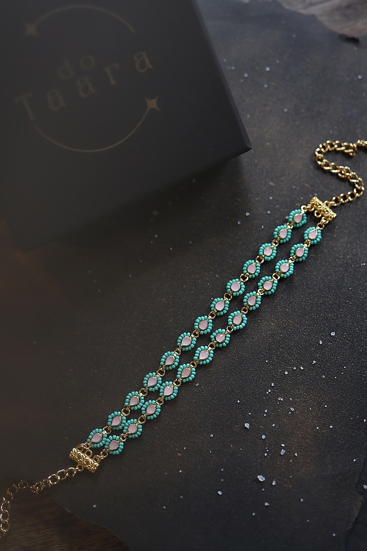 Gold Plated Kundan Polki & Turquoise Beaded Necklace by Do Taara at Pernia's Pop Up Shop
