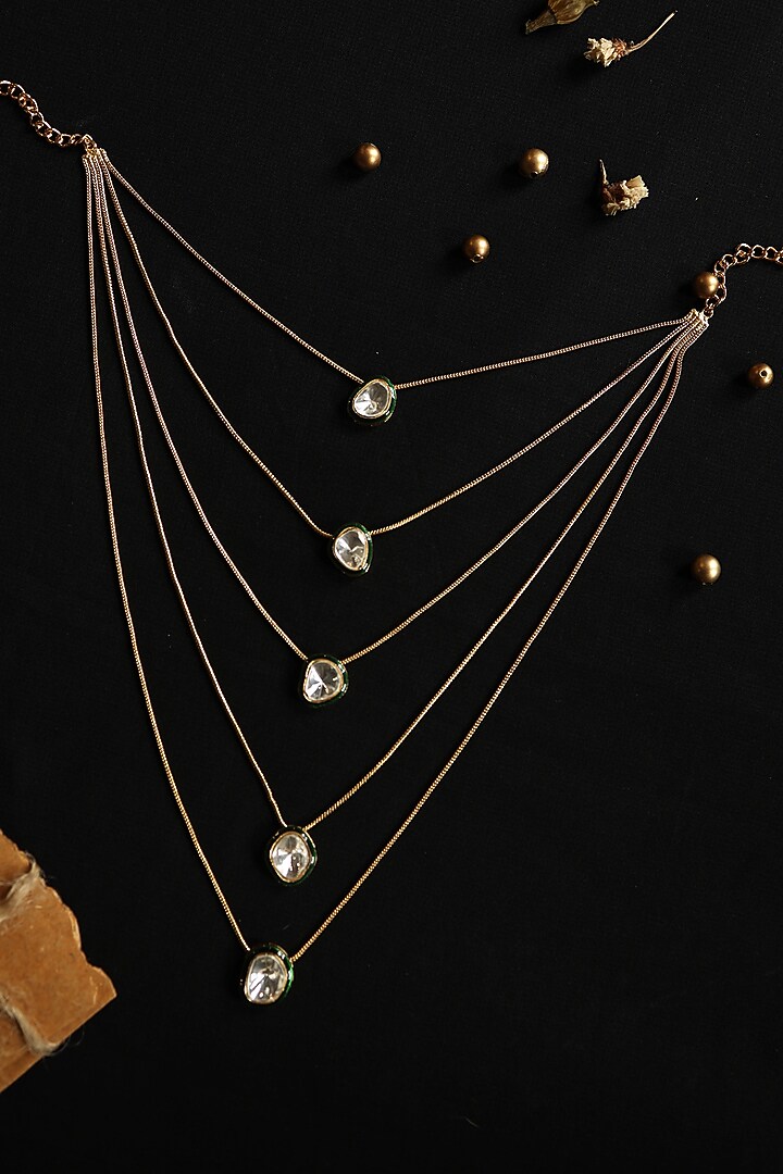 Gold Plated Green Kundan Polki Layered Necklace by Do Taara at Pernia's Pop Up Shop