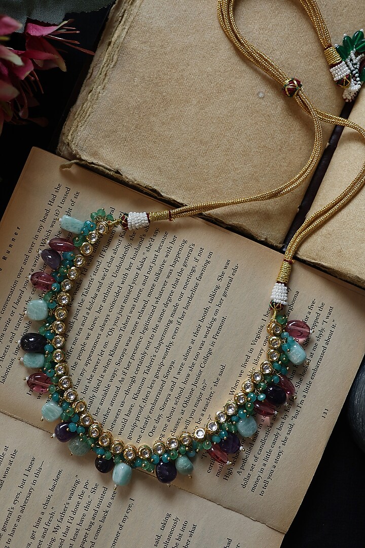 Gold Plated Multi-Colored Onyx & Natural Stone Necklace by Do Taara at Pernia's Pop Up Shop