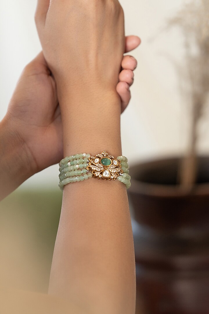 Gold Plated Mint Onyx & Cubic Zirconia Adjustable Bracelet by Do Taara at Pernia's Pop Up Shop