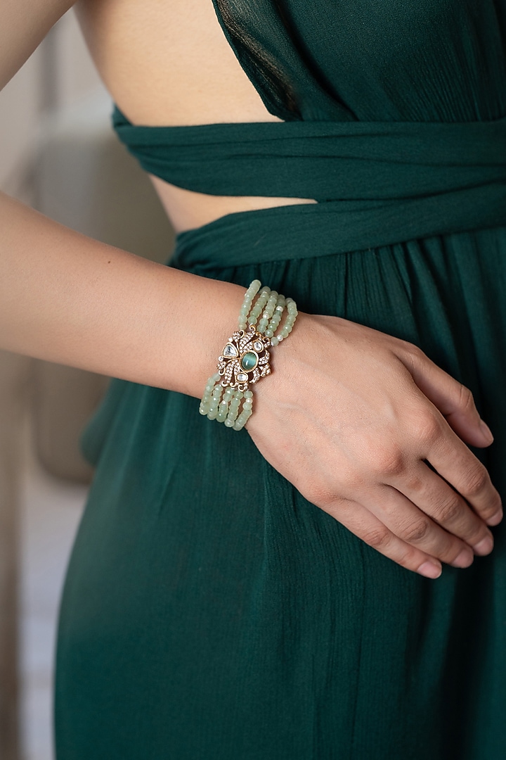 Gold Plated Mint Onyx & Cubic Zirconia Adjustable Bracelet by Do Taara at Pernia's Pop Up Shop