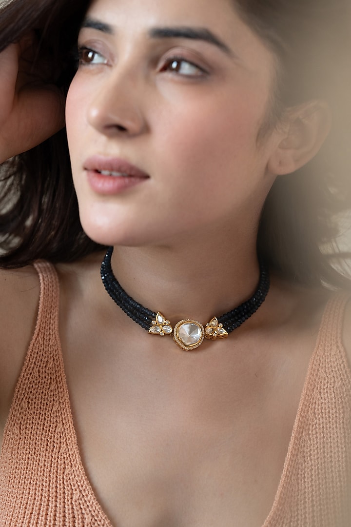 Gold Plated Blue Onyx & Cubic Zirconia Necklace by Do Taara at Pernia's Pop Up Shop