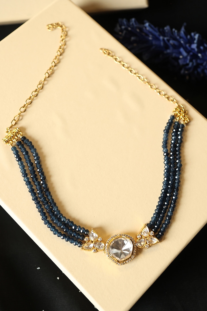 Gold Plated Blue Onyx & Cubic Zirconia Necklace by Do Taara at Pernia's Pop Up Shop