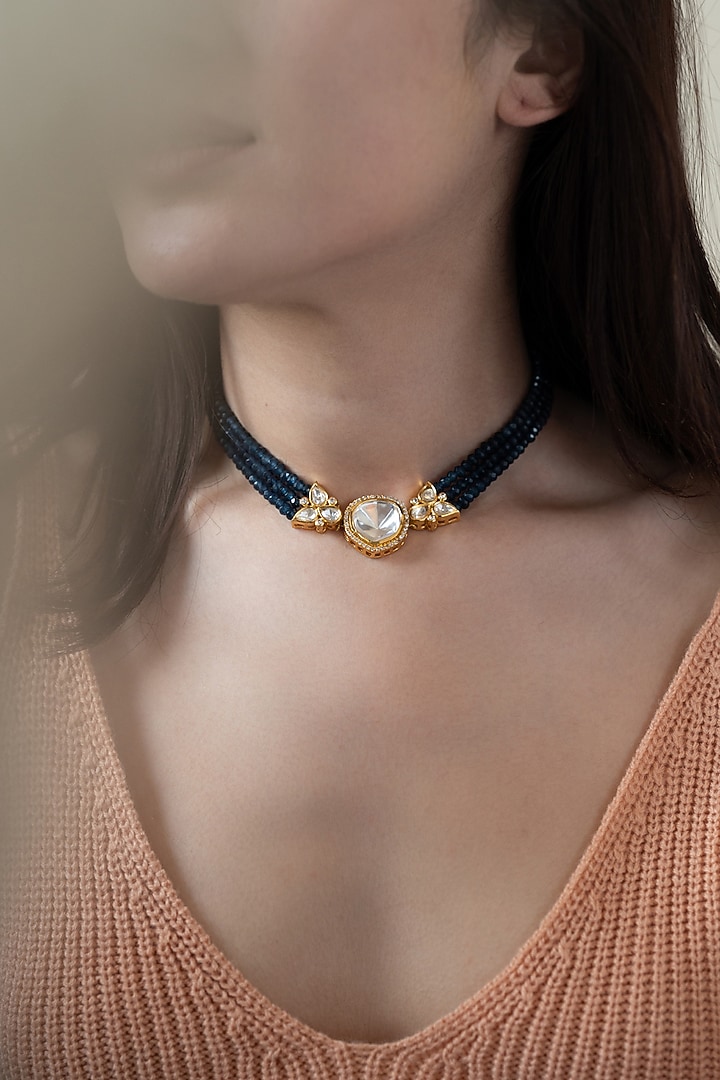 Gold Plated Blue Onyx & Cubic Zirconia Necklace by Do Taara at Pernia's Pop Up Shop