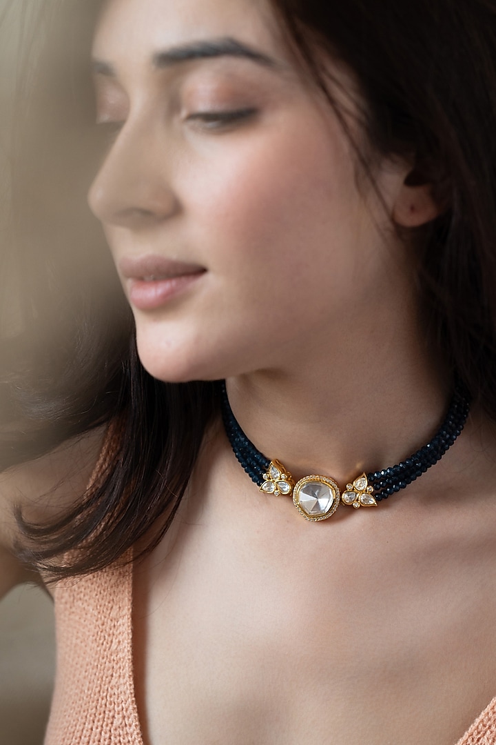 Gold Plated Blue Onyx & Cubic Zirconia Necklace by Do Taara at Pernia's Pop Up Shop