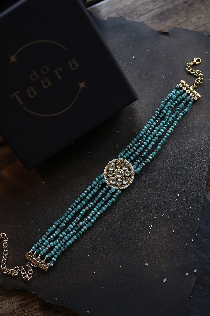 Gold Plated Kundan Polki & Turquoise Onyx Necklace by Do Taara at Pernia's Pop Up Shop