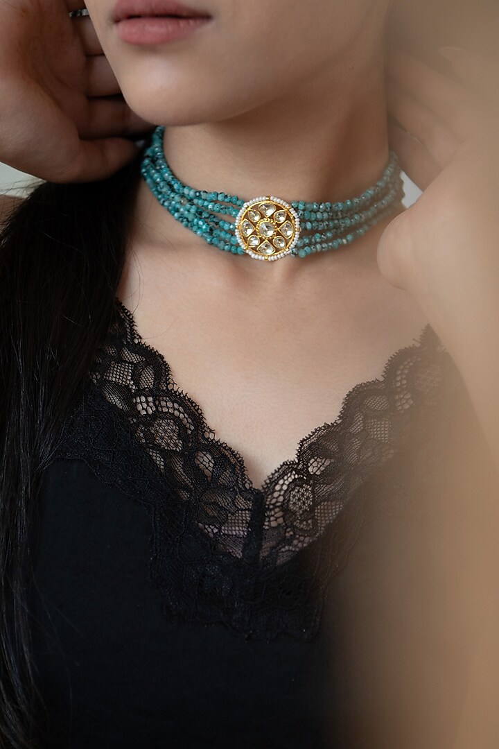 Gold Plated Kundan Polki & Turquoise Onyx Necklace by Do Taara at Pernia's Pop Up Shop