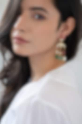 Gold Plated Multi-Colored Kundan Polki & Pearl Dangler Earrings by Do Taara at Pernia's Pop Up Shop