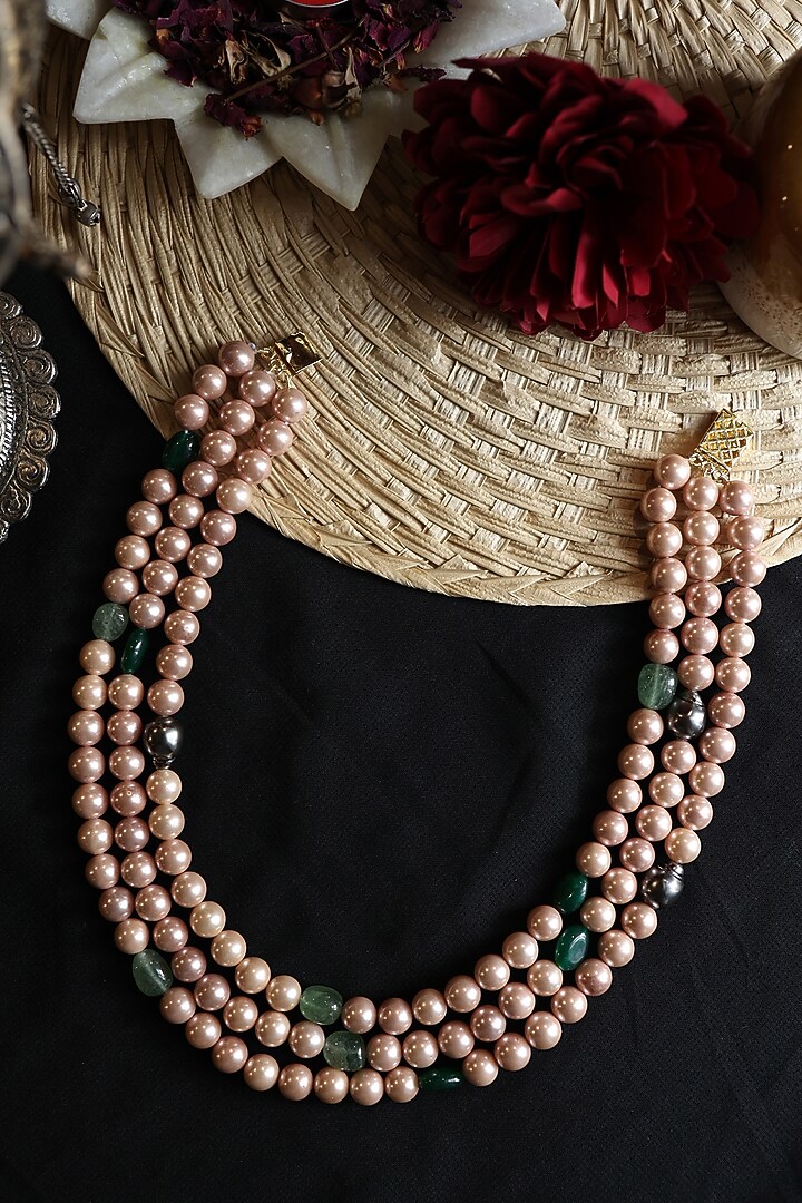 Gold Plated Pink & Grey Pearl Necklace by Do Taara at Pernia's Pop Up Shop
