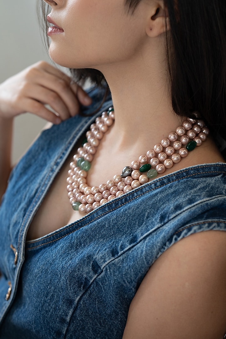 Gold Plated Pink & Grey Pearl Necklace by Do Taara at Pernia's Pop Up Shop