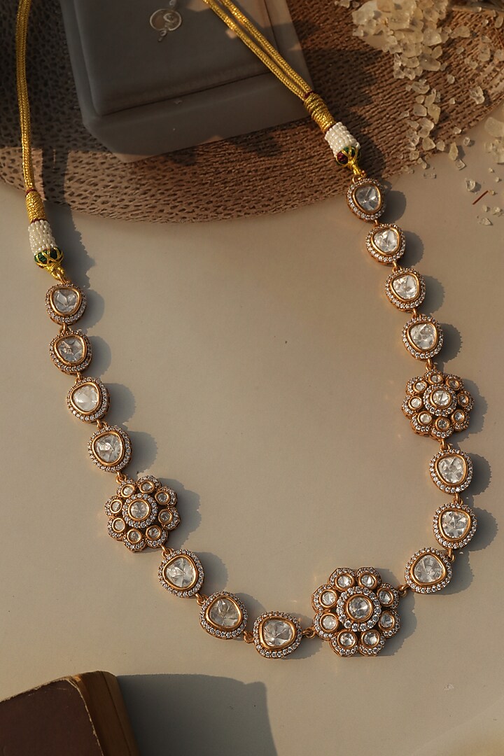 Gold Plated Kundan Polki & Cubic Zirconia Necklace by Do Taara at Pernia's Pop Up Shop