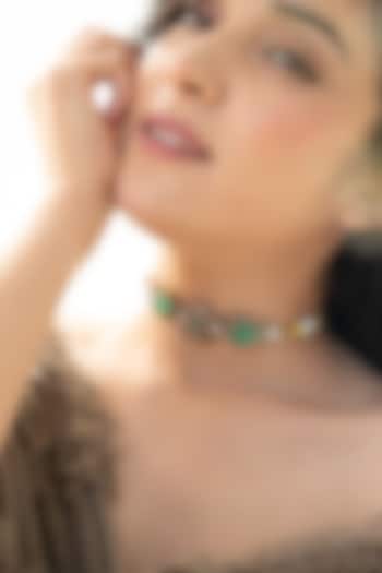 Gold Plated Kundan Polki & Mint Fluorite Stone Necklace by Do Taara at Pernia's Pop Up Shop