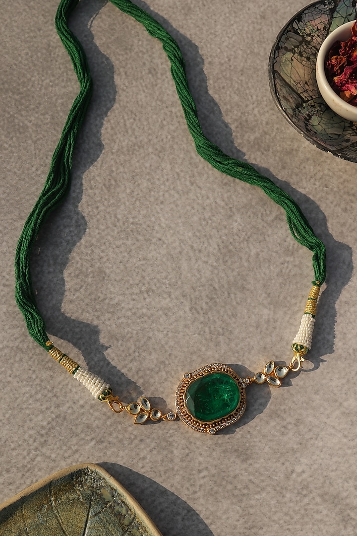 Gold Plated Kundan Polki & Emerald Doublet Stone Choker Necklace by Do Taara at Pernia's Pop Up Shop