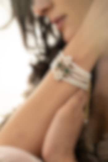 Gold Plated Kundan Polki & Green Gemstone Bracelet by Do Taara at Pernia's Pop Up Shop