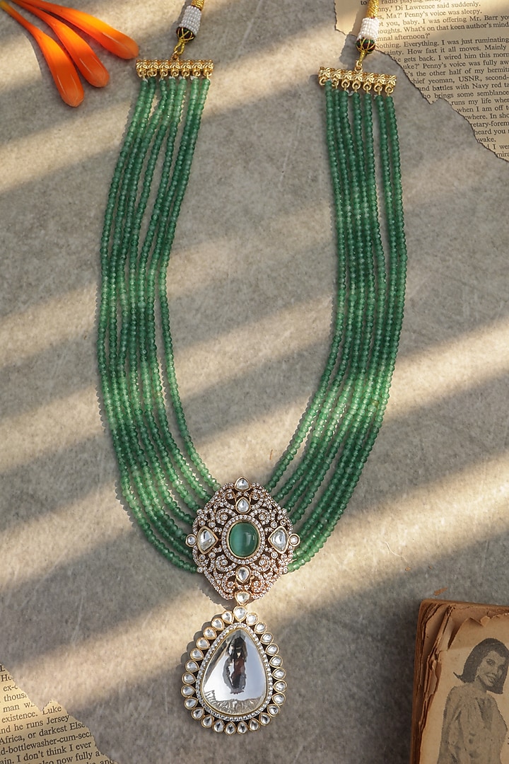 Gold Plated Kundan Polki & Mint Stone Necklace by Do Taara at Pernia's Pop Up Shop