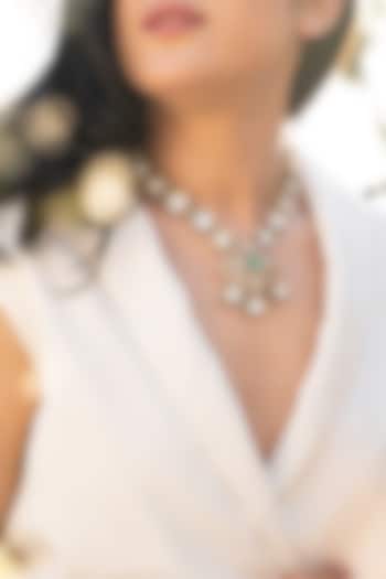 Gold Plated Kundan Polki & Mint Fluorite Stone Necklace by Do Taara at Pernia's Pop Up Shop