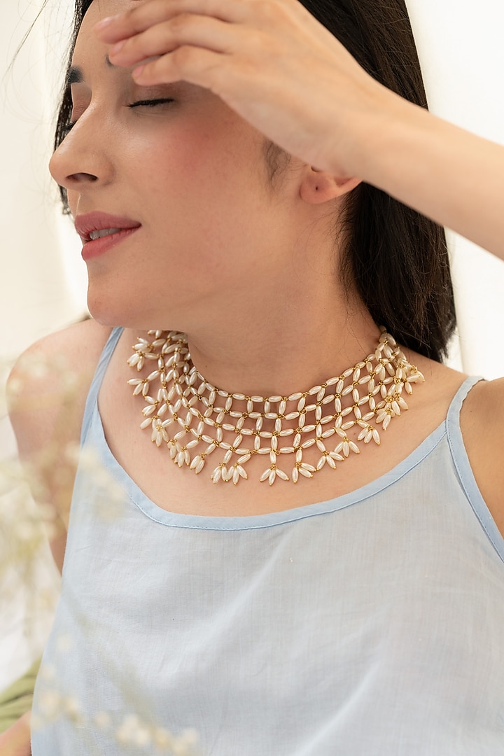 Gold Plated Rice Pearl Necklace by Do Taara at Pernia's Pop Up Shop