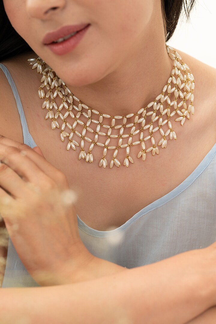 Gold Plated Rice Pearl Necklace by Do Taara at Pernia's Pop Up Shop
