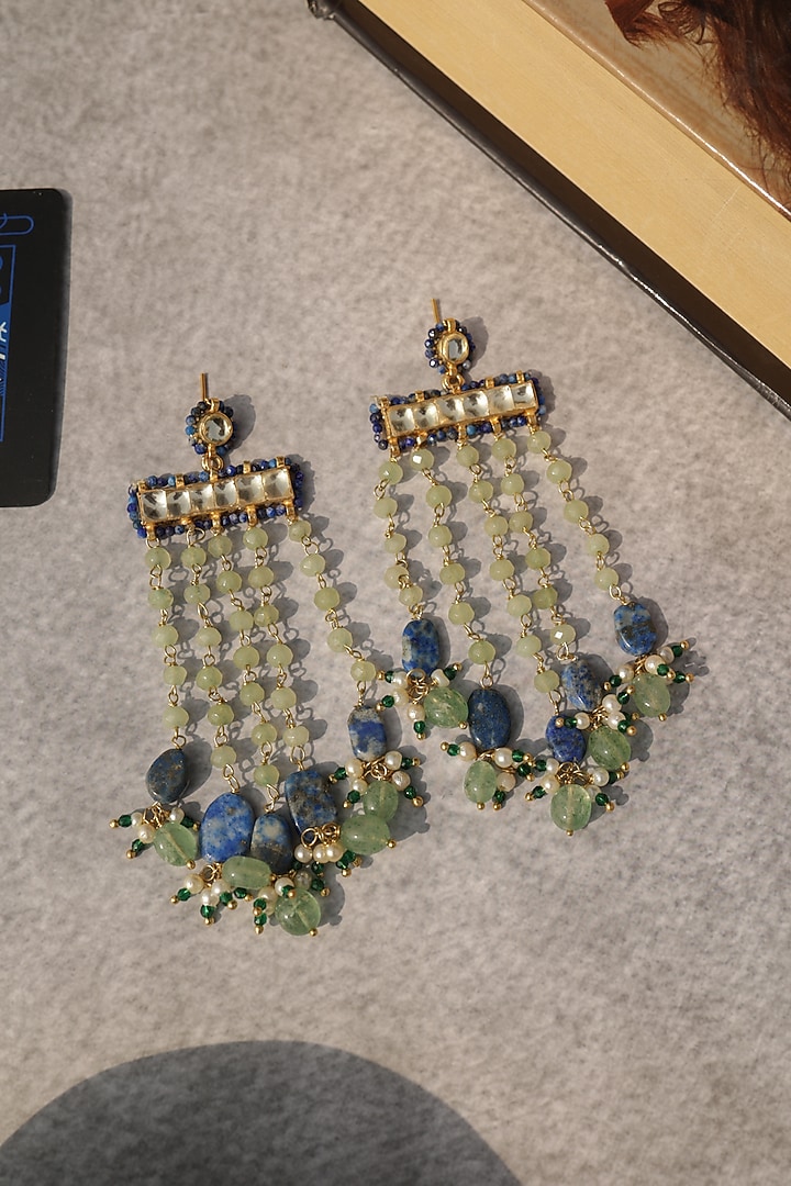 Gold Plated Mint Green & Blue Onyx Dangler Earrings by Do Taara at Pernia's Pop Up Shop