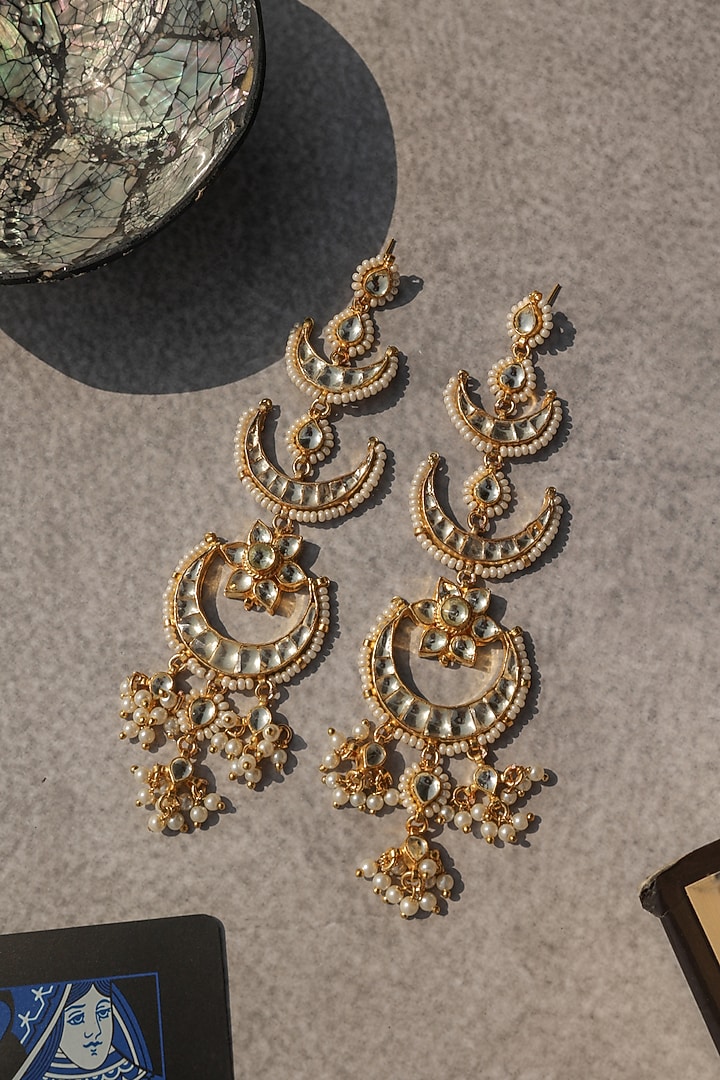 Gold Plated Kundan Polki & Shell Pearl Dangler Earrings by Do Taara at Pernia's Pop Up Shop