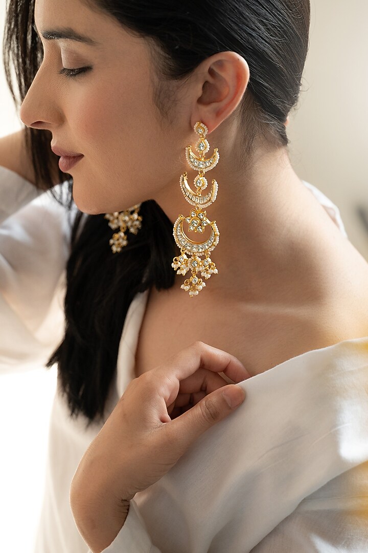 Gold Plated Kundan Polki & Shell Pearl Dangler Earrings by Do Taara at Pernia's Pop Up Shop