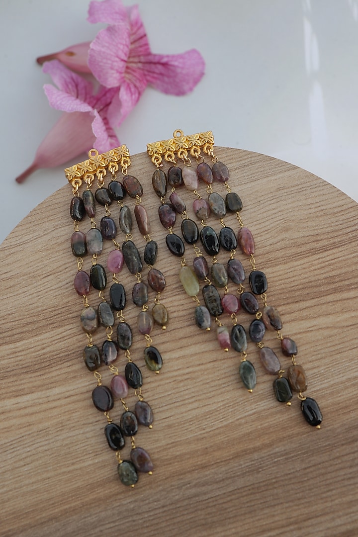 Gold Plated Multi-Colored Tourmaline Stone Dangler Earrings by Do Taara at Pernia's Pop Up Shop