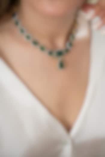 Gold Plated Emerald Green Stone & Cubic Zirconia Necklace by Do Taara at Pernia's Pop Up Shop
