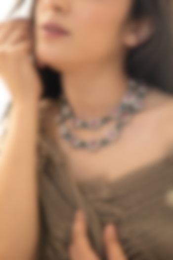 Gold Plated Cubic Zirconia & Purple Stone Layered Necklace Set by Do Taara at Pernia's Pop Up Shop